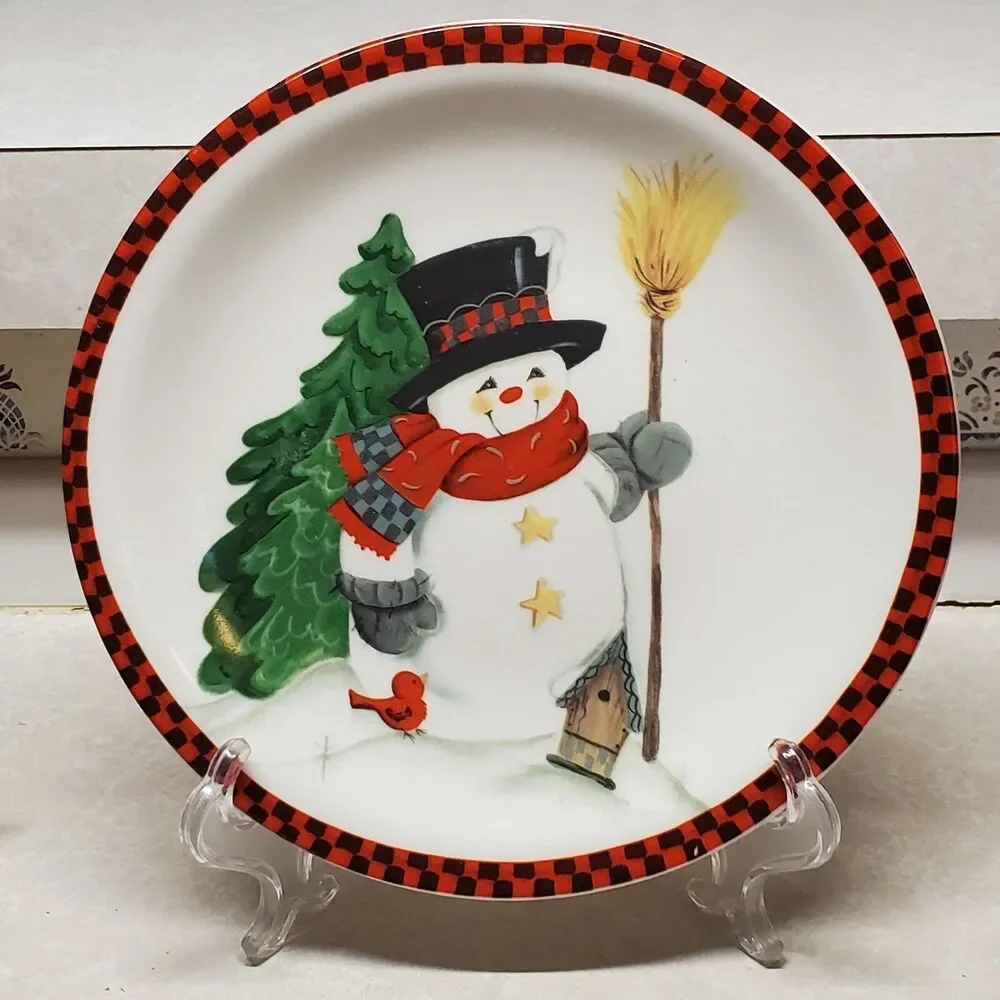 Vintage Studio 33 Christmas Holiday Snowman with broom plate 8